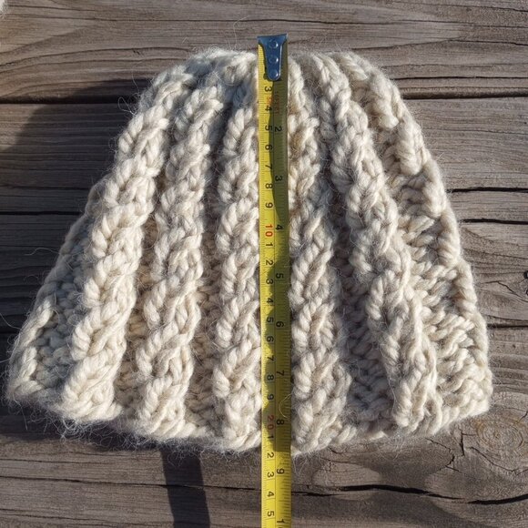 Womens Handmade Alpaca Beanie Hat and Scarf Set Beige Cable Knit Chunky Combo main image 4